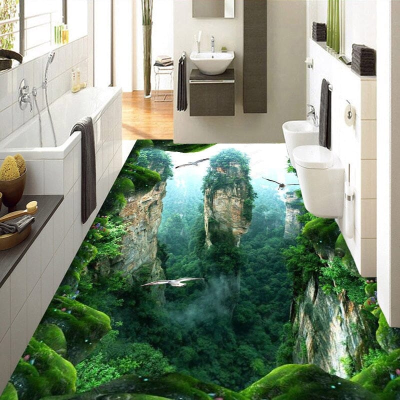 3D Mountainous Cliffs Floor Mural, Custom Sizes Available Floor Murals Maughon's
