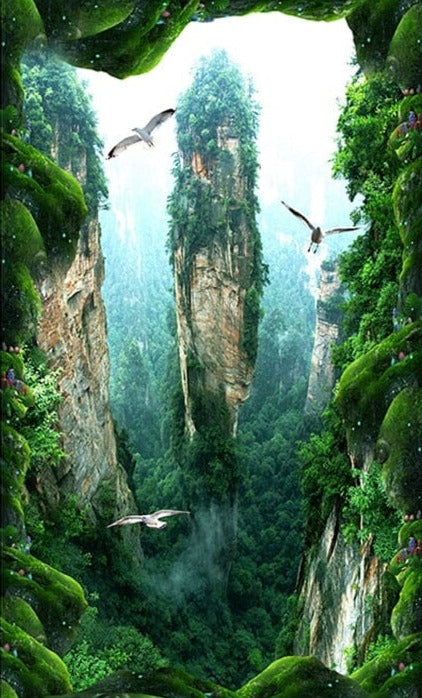 3D Mountainous Cliffs Floor Mural, Custom Sizes Available Floor Murals Maughon's