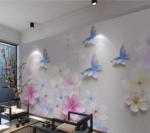 Image of 3D Pastel Butterflies and Flowers Wallpaper Mural, Custom Sizes Available Wall Murals Maughon's