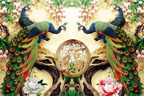 Image of 3D Peacock Wallpaper Mural, Custom Sizes Available Household-Wallpaper Maughon's
