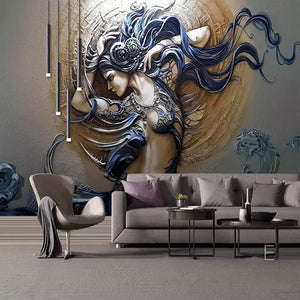 3D Relief Wildly Dancing Lady Wallpaper Mural, Custom Sizes Available