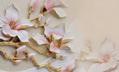 Image of 3D Relief Magnolia Wallpaper Mural, Custom Sizes Available Maughon's