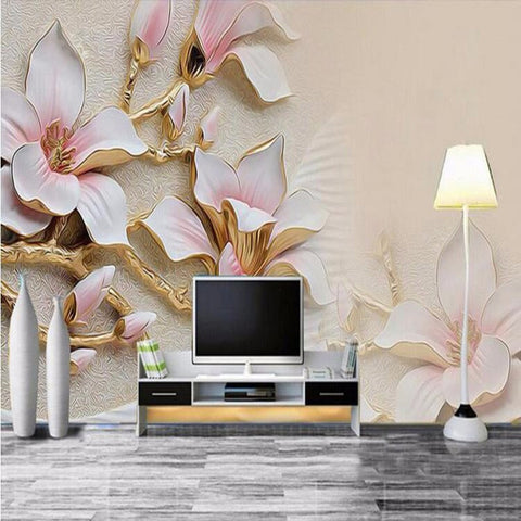 Image of 3D Relief Magnolia Wallpaper Mural, Custom Sizes Available Maughon's