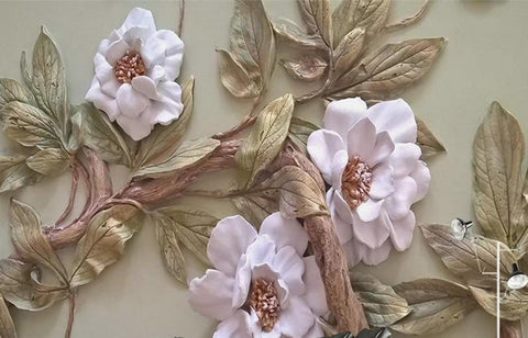 Image of 3D Relief Rose Flower Wallpaper Mural, Custom Sizes Available Household-Wallpaper Maughon's