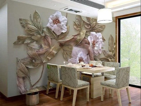 Image of 3D Relief Rose Flower Wallpaper Mural, Custom Sizes Available Household-Wallpaper Maughon's