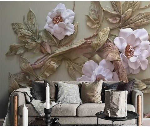 Image of 3D Relief Rose Flower Wallpaper Mural, Custom Sizes Available Household-Wallpaper Maughon's