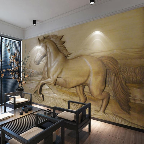 Image of 3D Stereoscopic Relief Horse Wallpaper Mural, Custom Sizes Available Household-Wallpaper Maughon's 