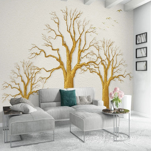 Image of 3D Three Trees On Tan Background Wallpaper Mural, Custom Sizes Available Wall Murals Maughon's