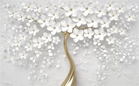 Image of 3D White Flowers Painting Wallpaper Mural, Custom Sizes Available Wall Murals Maughon's