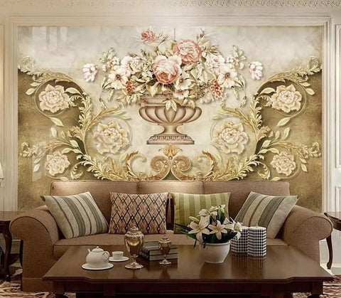 Image of Decorative Floral Vase Background Wallpaper Mural, Custom Sizes Available