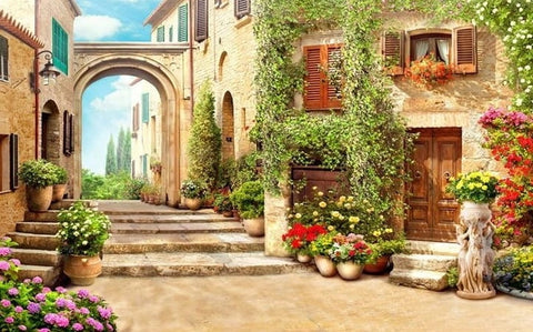 Image of Quaint Arch And Italian Street View Wallpaper Mural, Custom Sizes Available