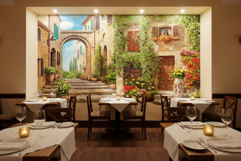 Image of Quaint Arch And Italian Street View Wallpaper Mural, Custom Sizes Available