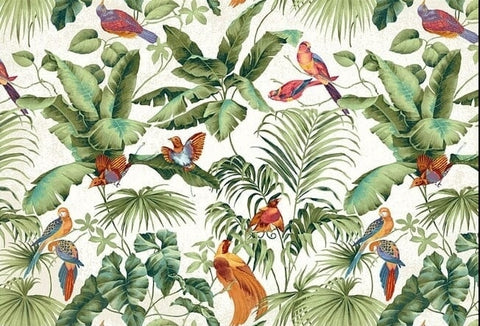 Image of Tropical Birds and Leaves Wallpaper Mural, Custom Sizes Available