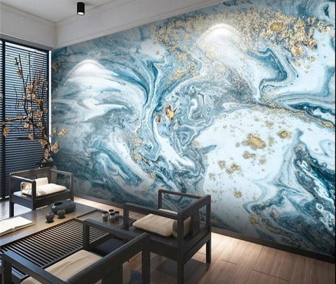 Image of Blue, White and Gold Marble Wallpaper Mural, Custom Sizes Available