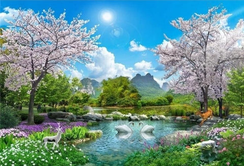 Image of Idyllic Swan Lake Wallpaper Mural, Custom Sizes Available