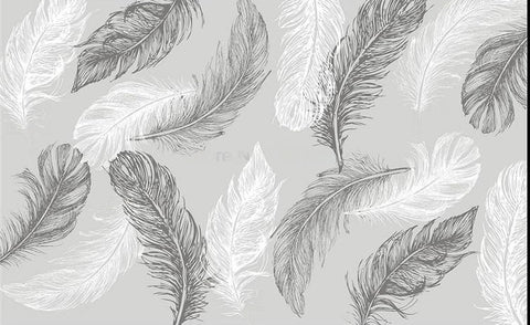 Image of Black and White Feathers Wallpaper Mural, Custom Sizes Available