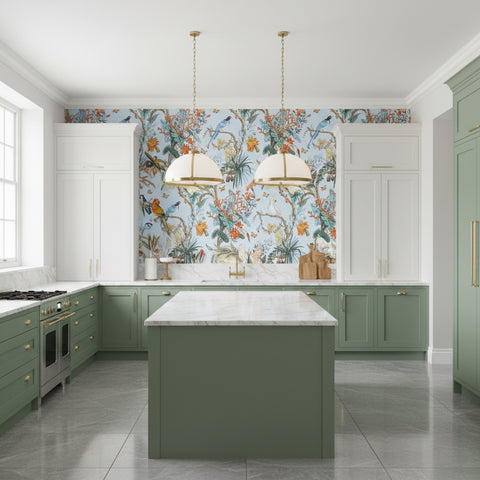 Image of Elegant Tropical Birds and Flora Wallpaper Mural, Custom Sizes Available