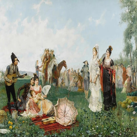 Image of Classical Oil Painting Afternoon in the Park Wallpaper Mural, Custom Sizes Available