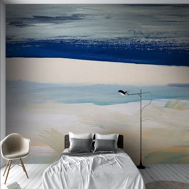 Abstract Blue White Vertical Stripes Wallpaper Mural, Custom Sizes Available