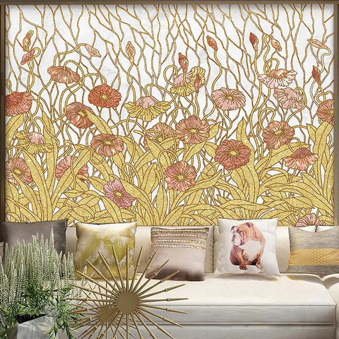 Image of Art Nouveau Retro Flower Garden Wallpaper Mural, Custom Sizes Available