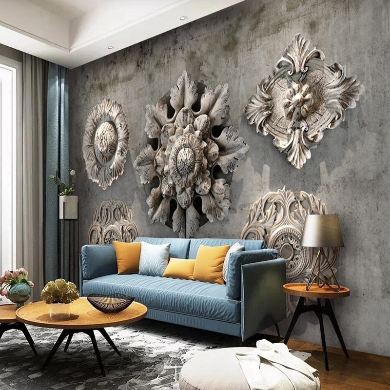 Intricate Concrete Medallions Wallpaper Murals, Custom Sizes Available
