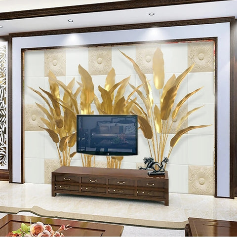 Image of Golden Palm Leaves Background Wallpaper Mural, Custom Sizes Available