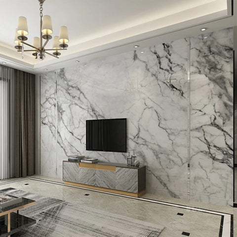 Image of Luxurious Dark Gray Vein White Marble Wallpaper Mural, Custom Sizes Available