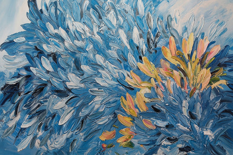 Image of Abstract Tan/Blue/White Feathered Brushstrokes Background Wallpaper Mural, Custom Sizes Available