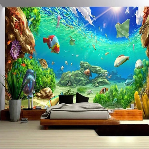 Image of Underwater Tropical Fish Wallpaper Mural and Anemone, Custom Sizes Available