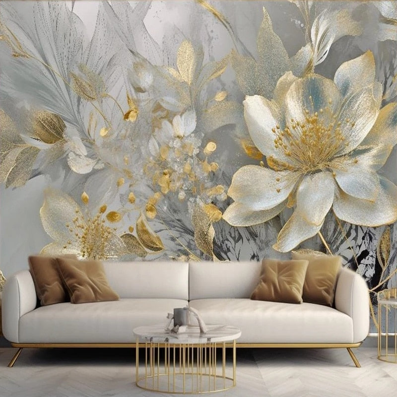 Sublime Gold and Ivory Floral Background Wallpaper Mural, Custom Sizes Available