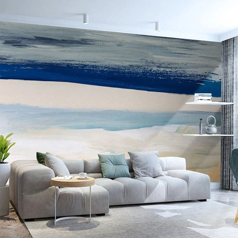 Abstract Blue White Vertical Stripes Wallpaper Mural, Custom Sizes Available