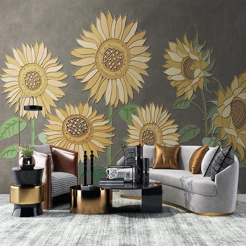 Image of Simple Outlined Sunflower Background Wallpaper Mural, Custom Sizes Available