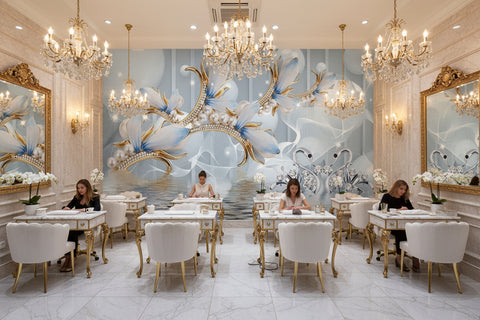 Image of Pearl/Gold/Blue Background Wallpaper Mural, Custom Sizes Available