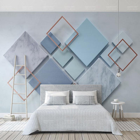 Image of Abstract Blue 3D Squares Wallpaper Mural, custom Sizes Available Household-Wallpaper Maughon's