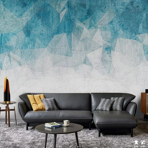 Image of Abstract Blue and White Geometric Shapes Wallpaper Mural, Custom Sizes Available Wall Murals Maughon's Waterproof Canvas