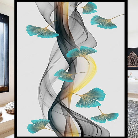 Image of Abstract Blue Ginkgo and Smoke Wallpaper Mural, Custom Sizes Available Wall Murals Maughon's Waterproof Canvas