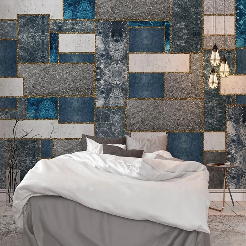 Abstract Blue/Gray/White Rectangular Geometric Wallpaper Mural, Custom Sizes Available Wall Murals Maughon's