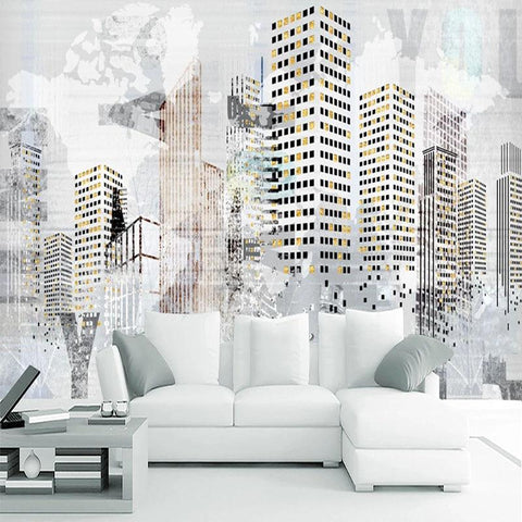Image of Abstract City Building Landscape Wallpaper Mural, Custom Sizes Available Household-Wallpaper Maughon's
