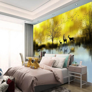 Abstract Elk Landscape Oil Painting Wallpaper Mural, Custom Sizes Available