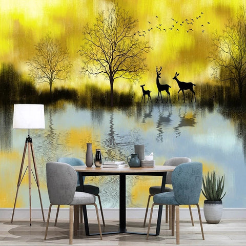 Image of Abstract Elk Landscape Oil Painting Wallpaper Mural, Custom Sizes Available Wall Murals Maughon's Waterproof Canvas