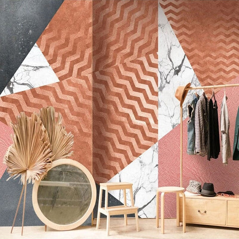 Image of Abstract Geometric Orange Wllpaper Mural, Custom Sizes Available Wall Murals Maughon's