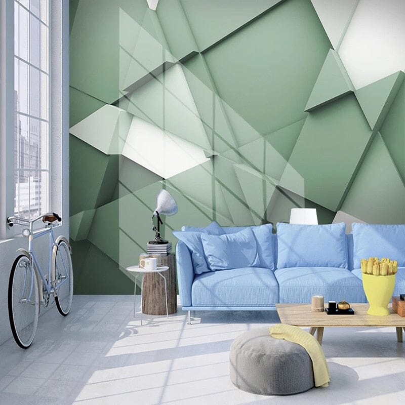 Abstract Geometric Sea Foam Green Wallpaper Mural, Custom Sizes Available Maughon's Waterproof Canvas 1 ㎡