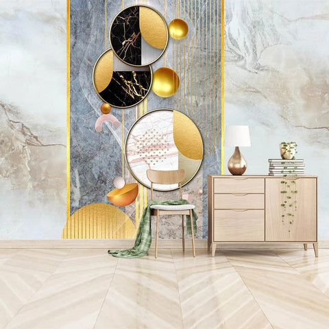 Image of Abstract Geometric Shapes in Gold, Gray and White Wallpaper Mural, Custom Sizes Available Wall Murals Maughon's