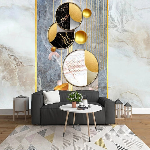 Image of Abstract Geometric Shapes in Gold, Gray and White Wallpaper Mural, Custom Sizes Available Wall Murals Maughon's