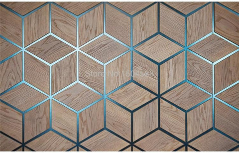 Image of Abstract Geometric Wood Grain With Blue Grid Wallpaper Mural, Custom Sizes Available Household-Wallpaper Maughon's