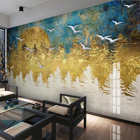 Image of Abstract Golden Pine Forest Wallpaper Mural, Custom Sizes Available Maughon's