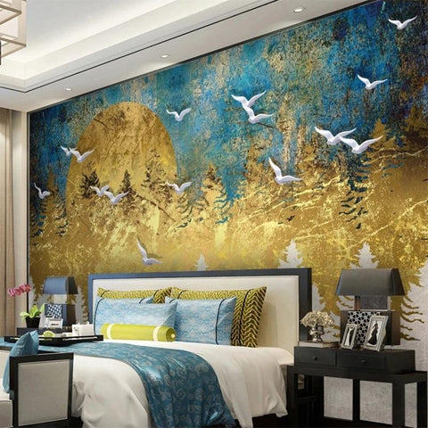 Image of Abstract Golden Pine Forest Wallpaper Mural, Custom Sizes Available Maughon's