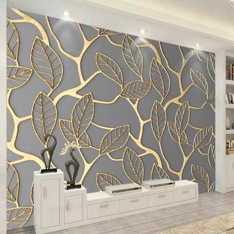 Image of Abstract Golden Tree Leaves Wallpaper Mural, Custom Sizes Available Wall Murals Maughon's