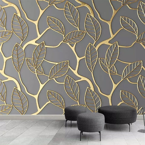 Image of Abstract Golden Tree Leaves Wallpaper Mural, Custom Sizes Available Wall Murals Maughon's Waterproof Canvas