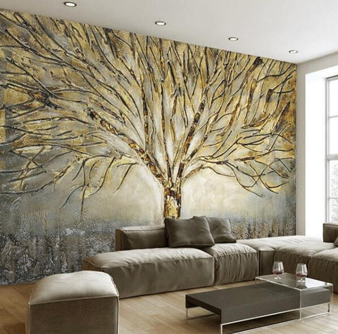 Image of Abstract Golden Tree Wallpaper Mural, Custom Sizes Available Household-Wallpaper Maughon's